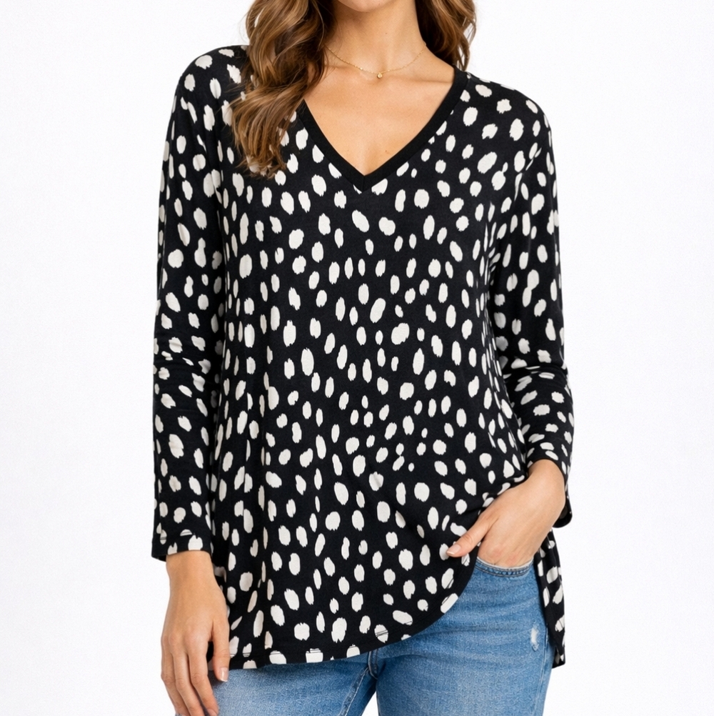 Chico's Black and White Patterned Long Sleeve Top